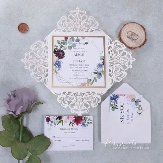 countryside wildflower pocket wedding invitations ROSYP10 - Rosy Prints