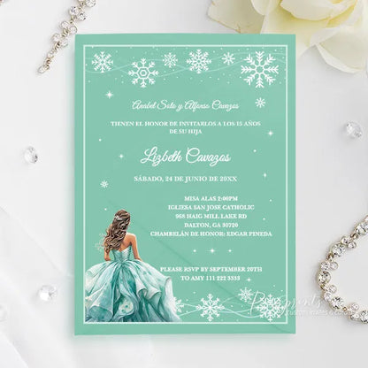 snowflake winter wonderland acrylic quince birthday invitations ROSYA105