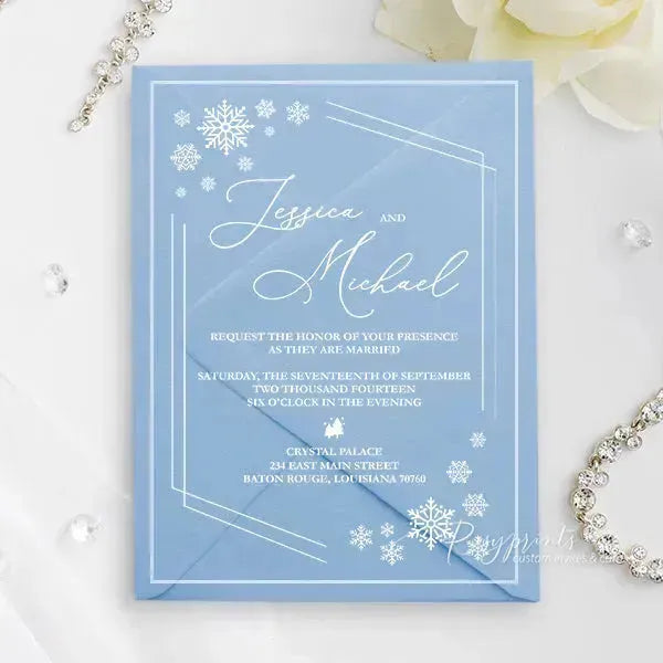 clear acrylic white snowflake winter invitations 