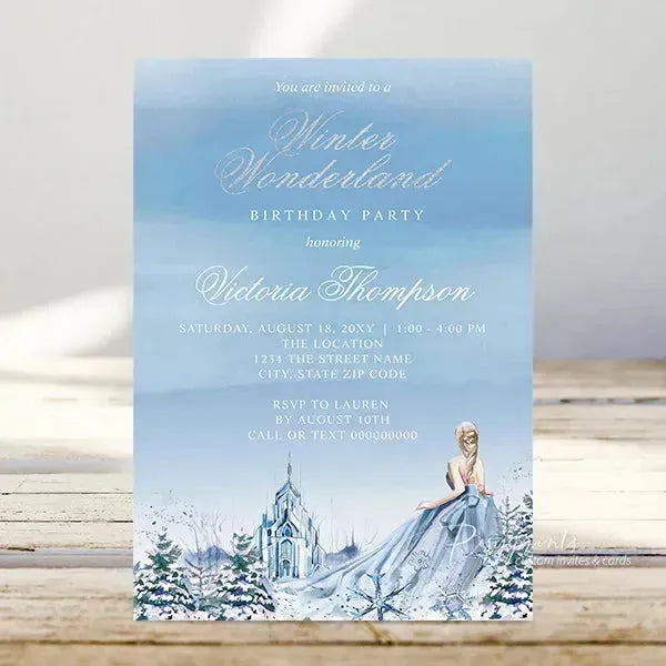 winter wonderland light blue sweet 16 invitations