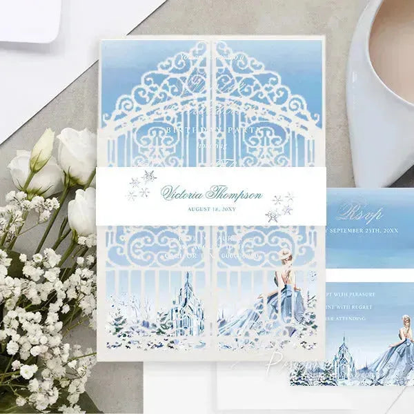 winter wonderland light blue sweet 16 invitations