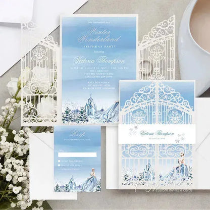 winter wonderland light blue sweet 16 invitations